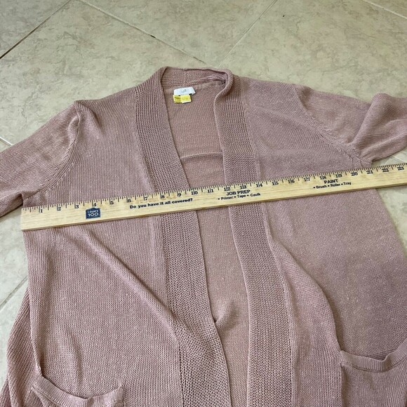 J Jill Cardigan Sweater Womens L Linen blend Long Sleeve Open Front pockets rose - Picture 9 of 13